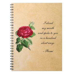 Poëtisch Rumi Quote Typografie met Red Rose Notitieboek