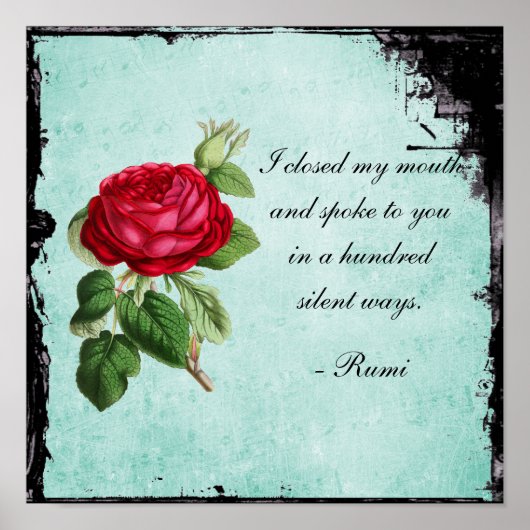 Poëtisch Rumi Quote Typografie met Red Rose Poster (Voorkant)