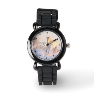 Poëzie witte paardencitaat in Motion Winter Snow Horloge