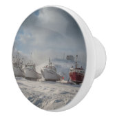 poignée de porte, bateaux de pêche dans la neige (Droite)