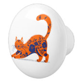 Poignée de porte chat floral bleu et orange (Droite)