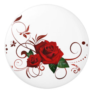 Poignée de porte en bois Rose rouge florale