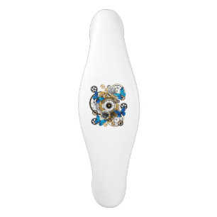 Poignée De Porte En Céramique Engrenages à vapeur et papillons bleus
