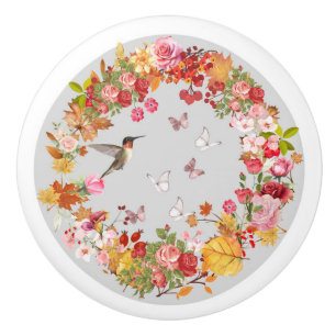 Poignée de porte en céramique - gris floral