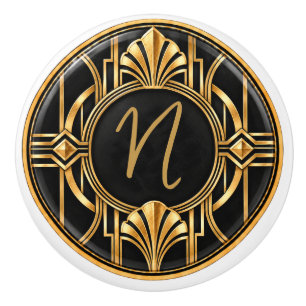 Poignée de tiroir à monogramme noir et or personna
