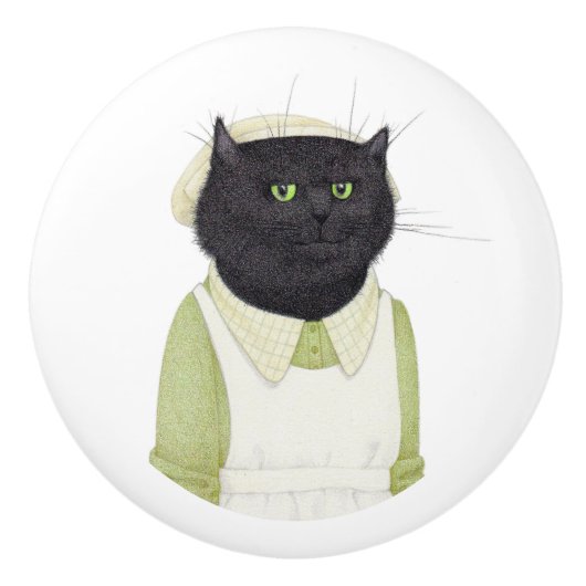 POIGNÉE DE TIROIR EN CÉRAMIQUE CHAT AIDE DE CUISIN (Devant)