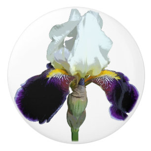Poignée de tiroir en céramique Iris violet et blan