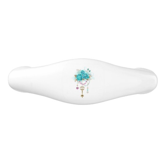 Poignée De Tiroir En Céramique Roses turquoise avec touches (Devant)