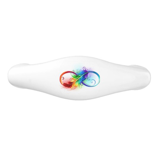 Poignée De Tiroir En Céramique Symbole d'infini avec plume arc-en-ciel (Devant)