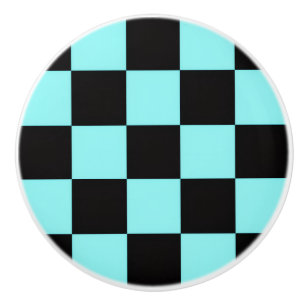 Poignée en céramique à damier Aqua & Noir