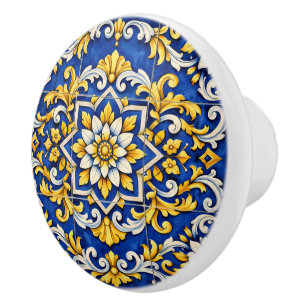 Poignée en céramique Azulejo étoile cobalt