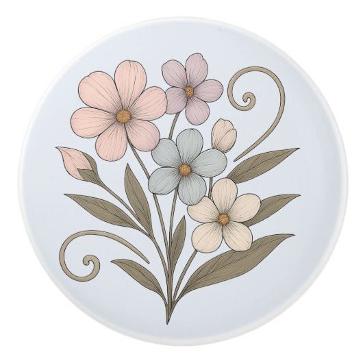 Poignée en Céramique douceur du matin, florale (Devant)