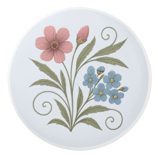 Poignée en Céramique petit bouquet nature (Devant)