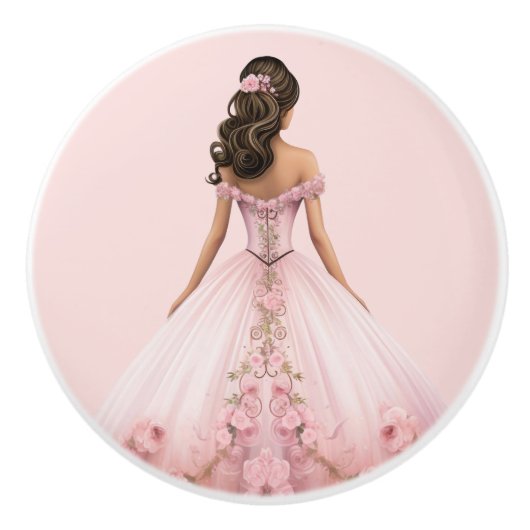 Poignée en céramique rose princesse pour fille (Devant)