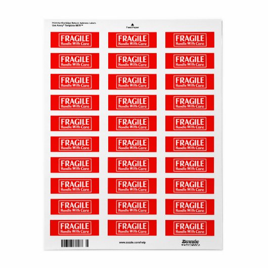 Poignée fragile avec Étiquette d'avertissement de  (Feuille entière)