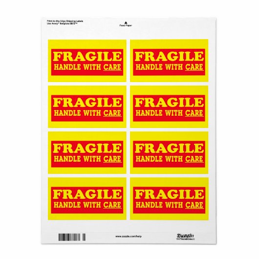 Poignée Fragile avec soin Étiquette d'expédition (Feuille entière)