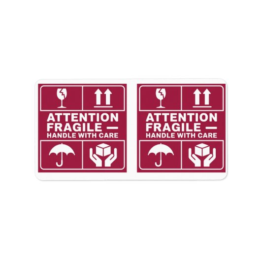 Poignée fragile rouge avec soins images Étiquette (Devant)