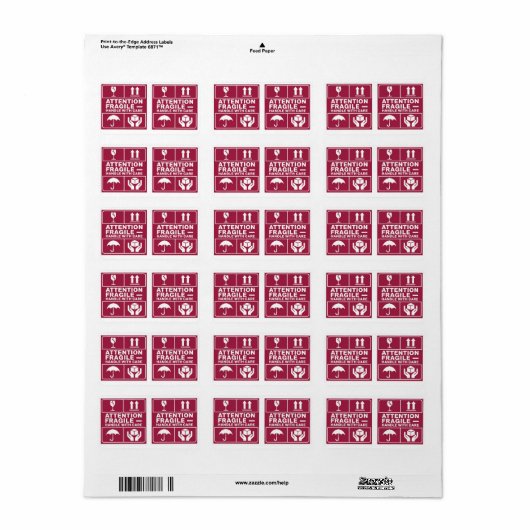 Poignée fragile rouge avec soins images Étiquette (Feuille entière)