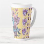 Poignée rose poitrine Budgie florale Latte Mug (Angle droit)