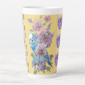 Poignée rose poitrine Budgie florale Latte Mug (Devant)
