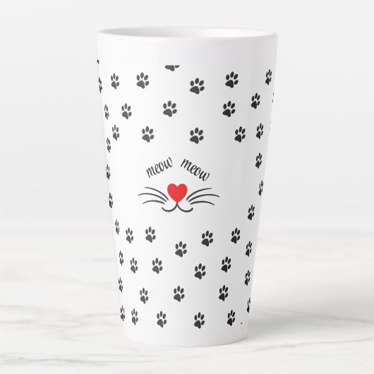 Poignées de chat miow coeur rouge Latte Mug (Devant)