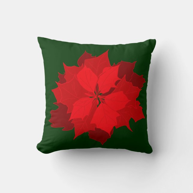 Poinsetta modern Kerst rood groen gooi kussen (Voorkant)