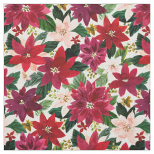 POINSETTIA ABUNDANCE Red Holiday Waterverf Floral Stof