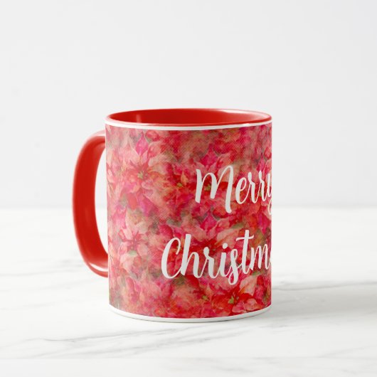 Poinsettia Art Red Flowers Kerst Mok Cup (Voorkant links)