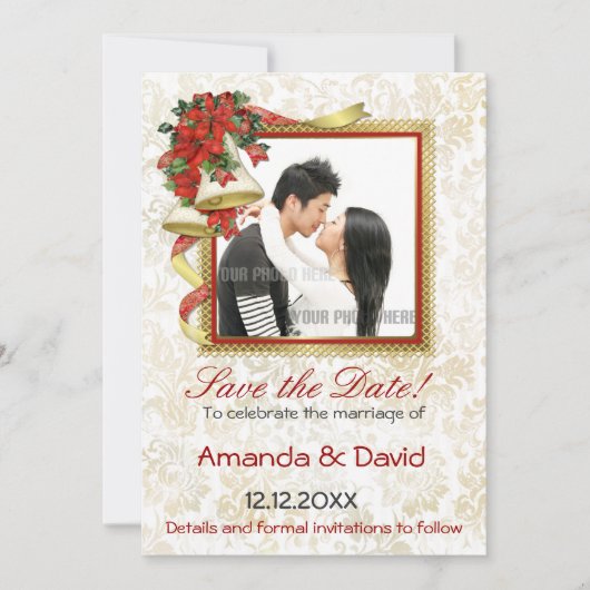 Poinsettia Bells Wedding Save The Date (Voorkant)