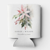 Poinsettia Berries Foliage Waterverf bruiloft Blikjeskoeler (Achterkant)