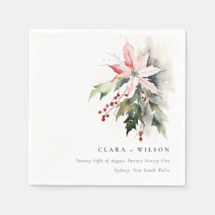 Poinsettia Berries Foliage Waterverf bruiloft Servet