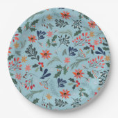 Poinsettia Berries Leaves Holiday Kerstmis Papieren Bordje (Voorkant)