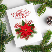 Poinsettia Berries Ornaments Merry Christmas