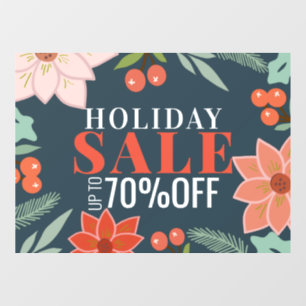 Poinsettia & Berry Floral Holiday Sale Navy Raamsticker