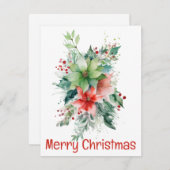 Poinsettia bessen en bladeren kerst Kaart (Voorkant / Achterkant)