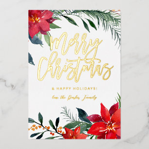 Poinsettia Bloem Foto Glitter Prettig Kerstfeest Folie Uitnodiging