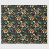 Poinsettia Bloem in Goud 3D in Groen | Kerstmis Cadeaupapier (Vlak)