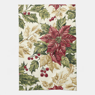Poinsettia Bloemen Kerstpatroon (17) Theedoek