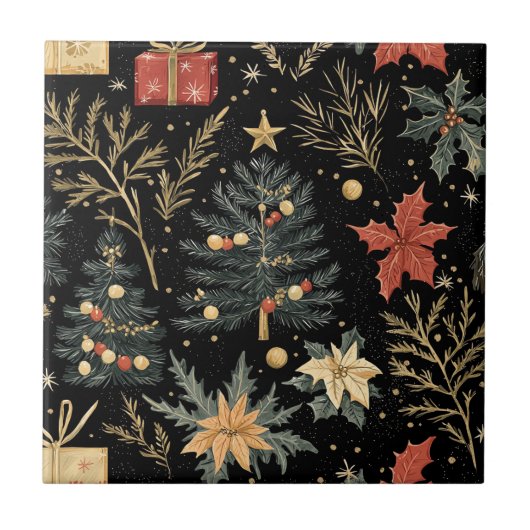 Poinsettia Bloemen Kerstpatroon (21) Tegeltje (Voorkant)