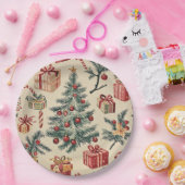 Poinsettia Bloemen Kerstpatroon (2) Papieren Bordje (Feest)