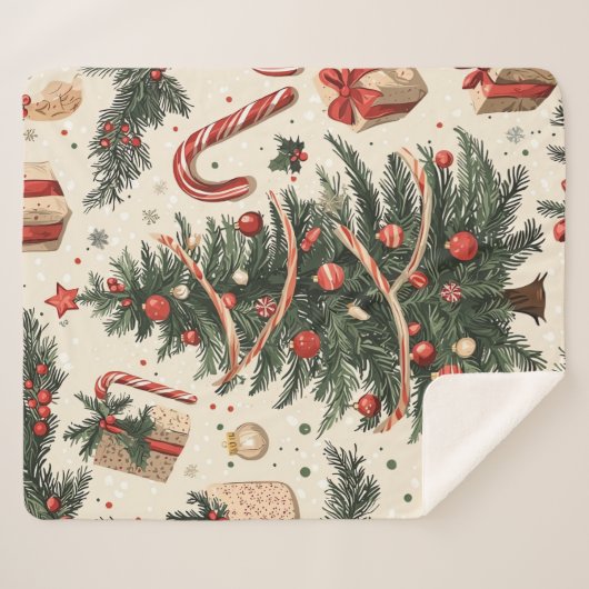 Poinsettia Bloemen Kerstpatroon (4) Sherpa Deken (Voorkant (horizontaal))