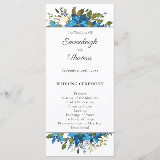 Poinsettia bloemenbruiloft | Turquoise blauw Programma (Voorkant)