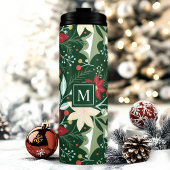 Poinsettia Botanical Floral-kerstmonogram Thermosbeker