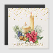 Poinsettia, bougies, carte magnétique de Noël de p (Devant / Derrière)