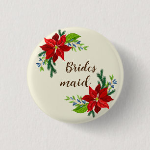 Poinsettia bouquet Brides Maid Ronde Button 3,2 Cm