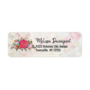 Poinsettia Bouquet met collage achtergrond Etiket