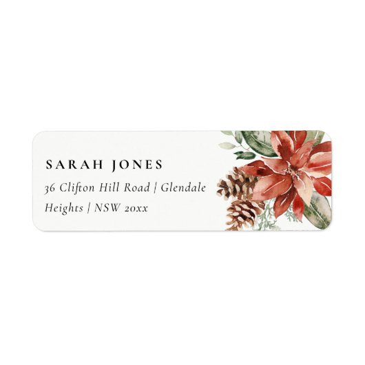 Poinsettia Bunch Merry Kerstpine Adres Etiket (Voorkant)