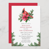 Poinsettia & Cardinaal kerstfeest Open House Kaart (Voorkant / Achterkant)