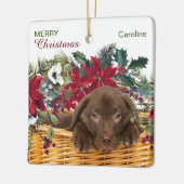 Poinsettia Chocolate Labrador kerstmandje Keramisch Ornament (Links)