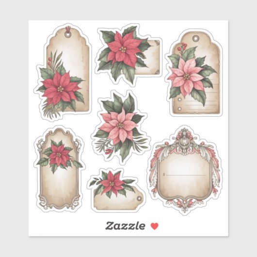  Poinsettia Christmas Ephemera Stickers (Vel)